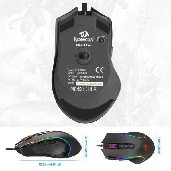 Redragon M612 Predator RGB เมาส์เล่นเกม 8000 DPI Macro - Image 2