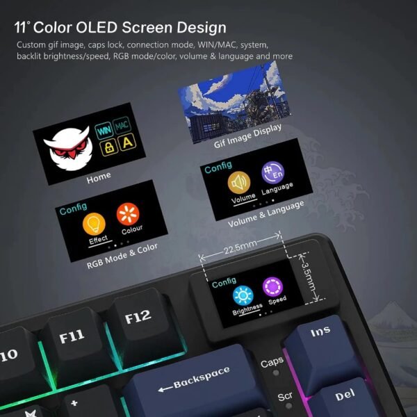 คีย์บอร์ดเล่นเกม S-K80 พร้อมปะเก็นจอแสดงผล OLED RGB - Image 2