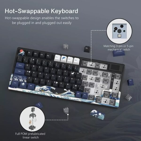 คีย์บอร์ดเล่นเกม S-K80 พร้อมปะเก็นจอแสดงผล OLED RGB - Image 3
